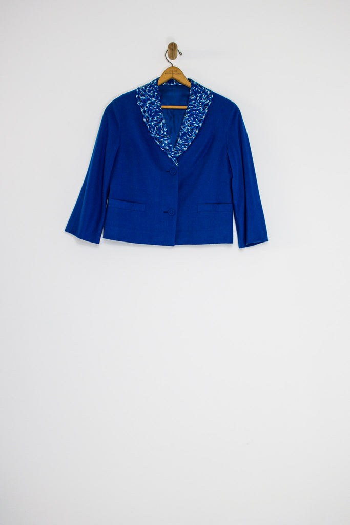 60's ROYAL BLUE JACKET WITH CUT OUT COLLAR SZ M