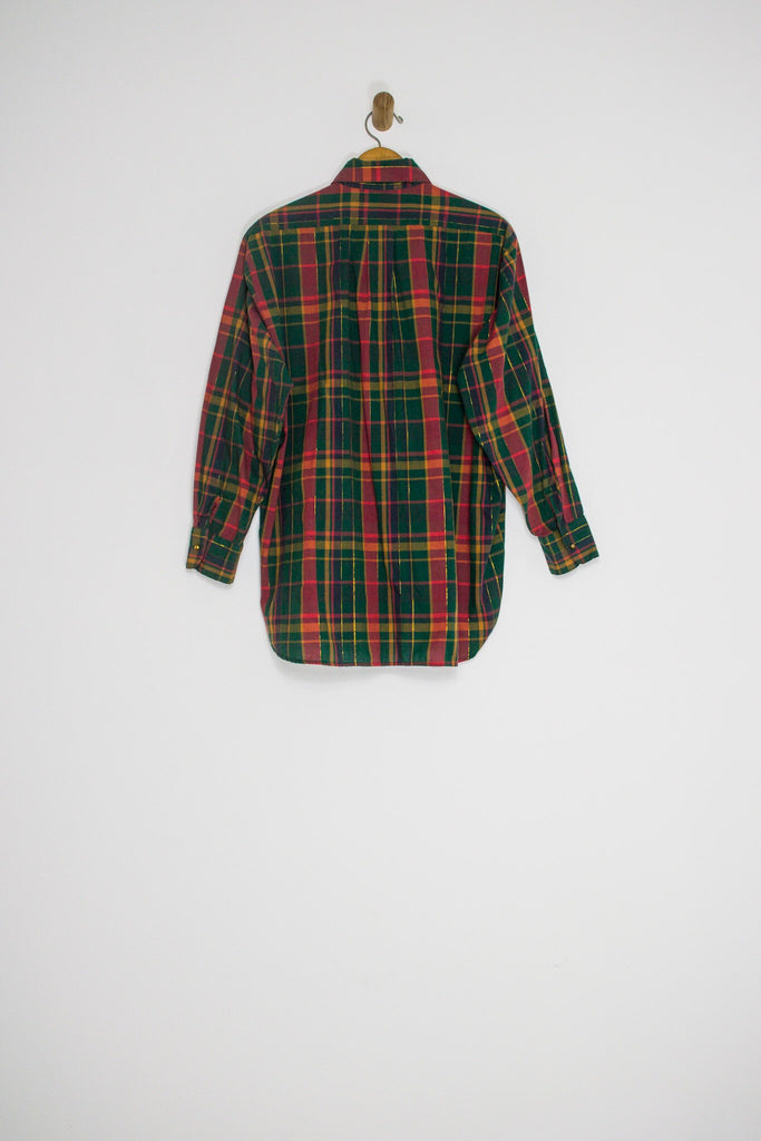 80's DVF PLAID BUTTON UP / LARGE