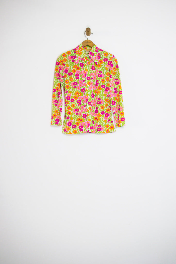 70’s BRIGHT FLORAL BUTTON UP / SMALL