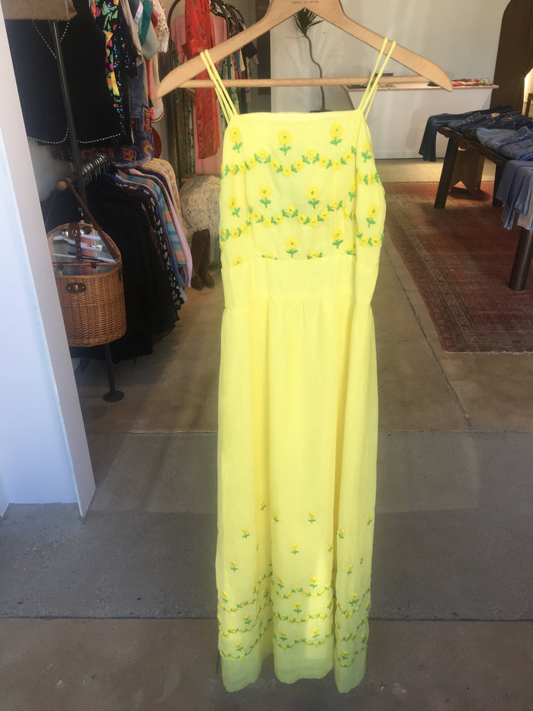 50's/60's EMBROIDERED YELLOW PARTY DRESS SZ XS