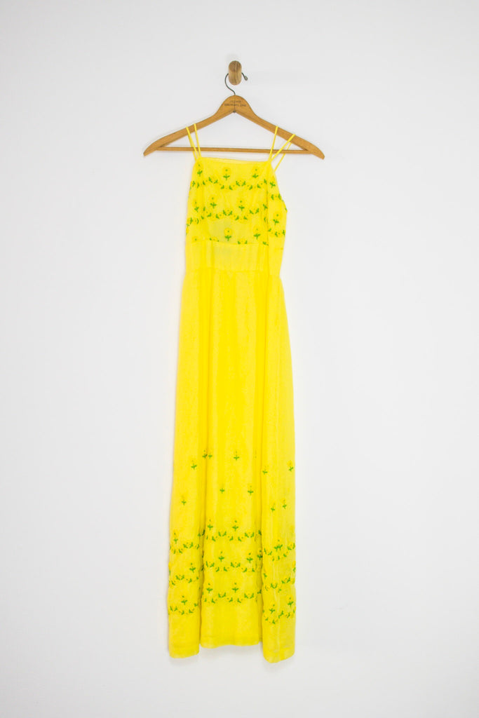 50's/60's EMBROIDERED YELLOW PARTY DRESS SZ XS