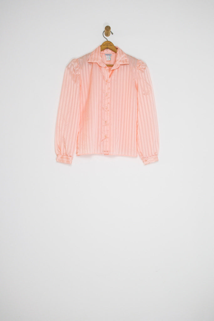 70's PINK PUFF SLEEVE BUTTON UP / SMALL