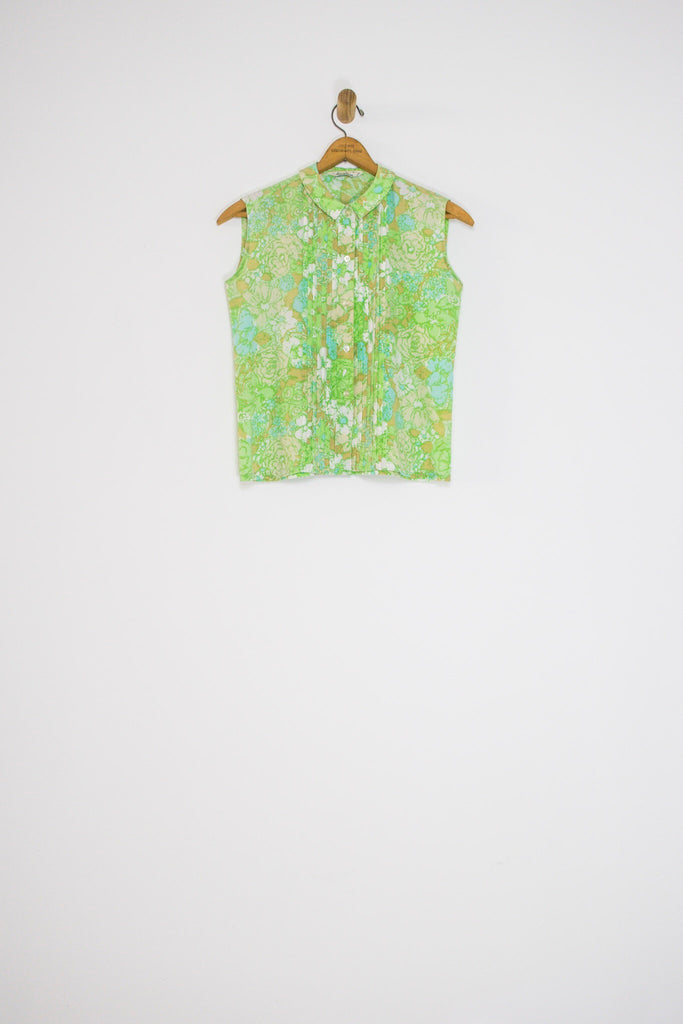1960's PASTEL FLORAL PLEATED TOP / SMALL
