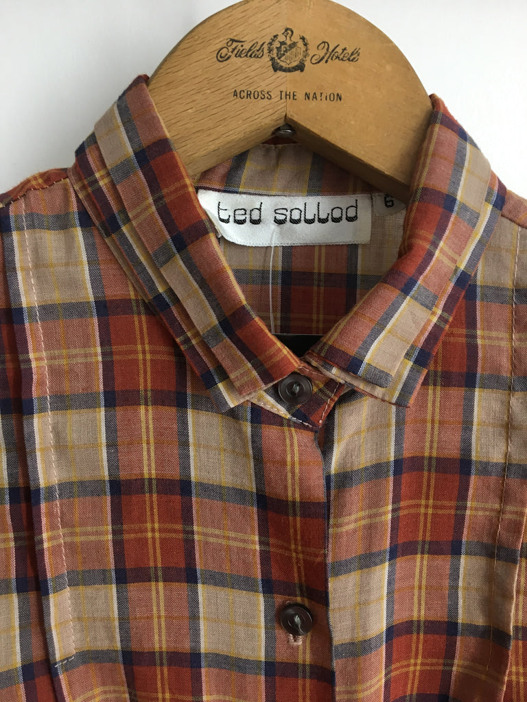 60's PLAID PUFF SLEEVE BUTTON UP / SMALL