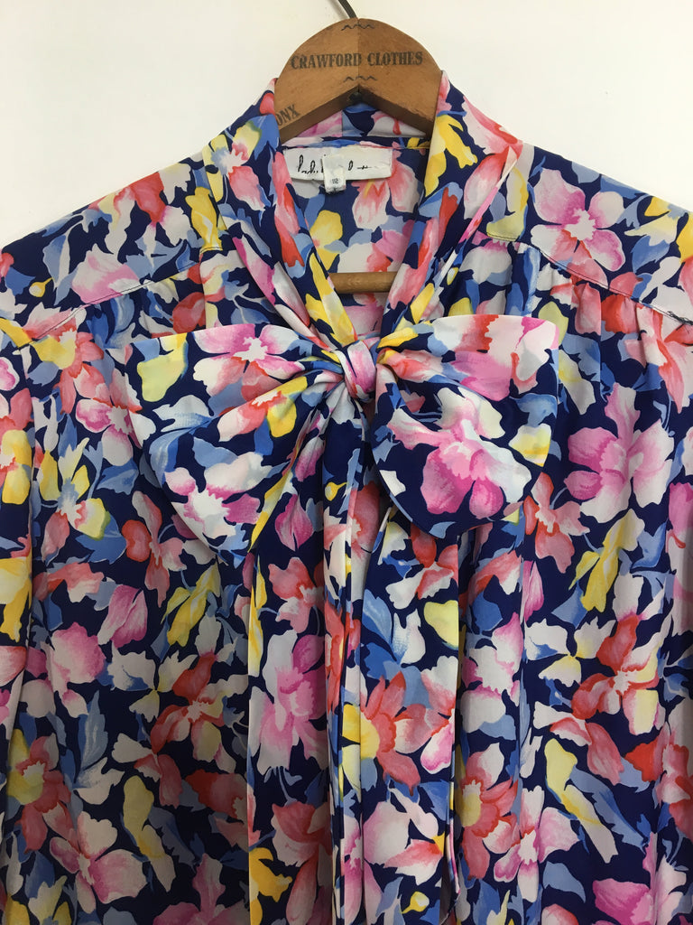 70’s FLORAL PUSSY BOW BLOUSE / MEDIUM