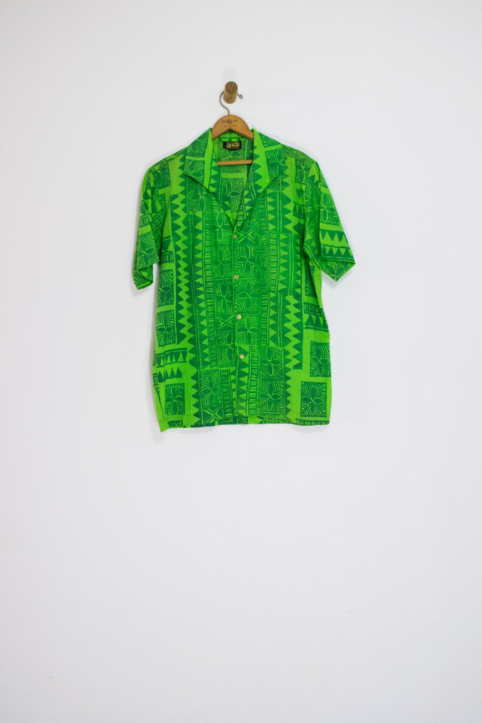 80’s GREEN TIKI BUTTON UP / LARGE
